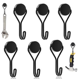 sinzau Magnetic Hooks, Pack of 6 Metal Hooks, Neodymium, Rotatable Magnetic Hooks, 16 mm Magnetic Hooks, for Barbecues, Kitchen, Lockers, Office, Refrigerators, Black and White
