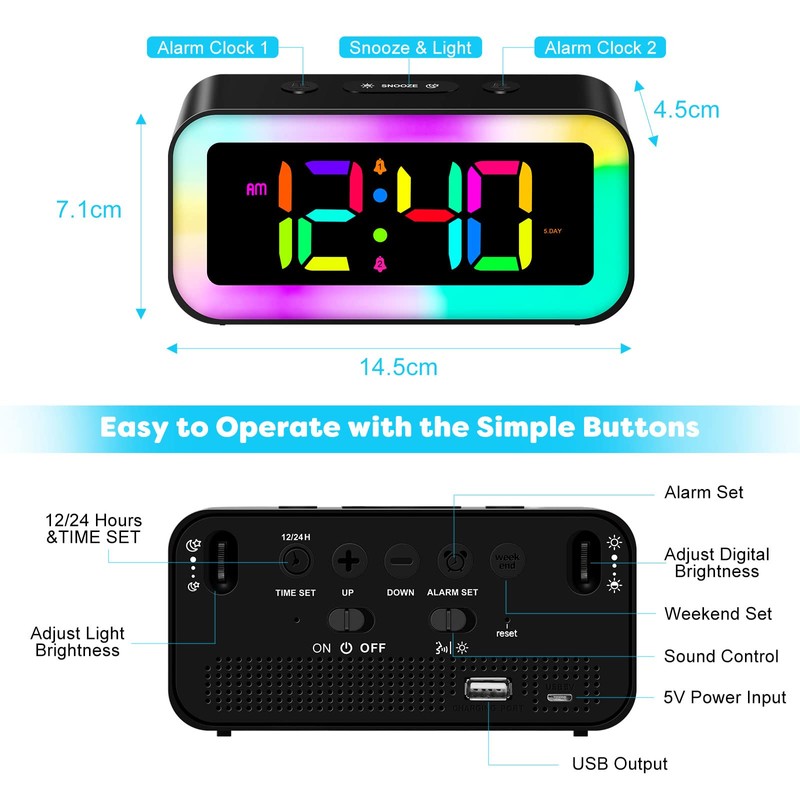 MOSUO Digital Alarm Clock with RGB Light, Digital Clock with