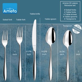 Amefa Venus 20-Piece Flatware, Set for 4 – Stainless Steel Silverware, High-Gloss Mirror Finish, Rust-Resistant Cutlery, Dinner Forks, Knives, Spoons, Salad Forks & Teaspoons for Dining & Parties