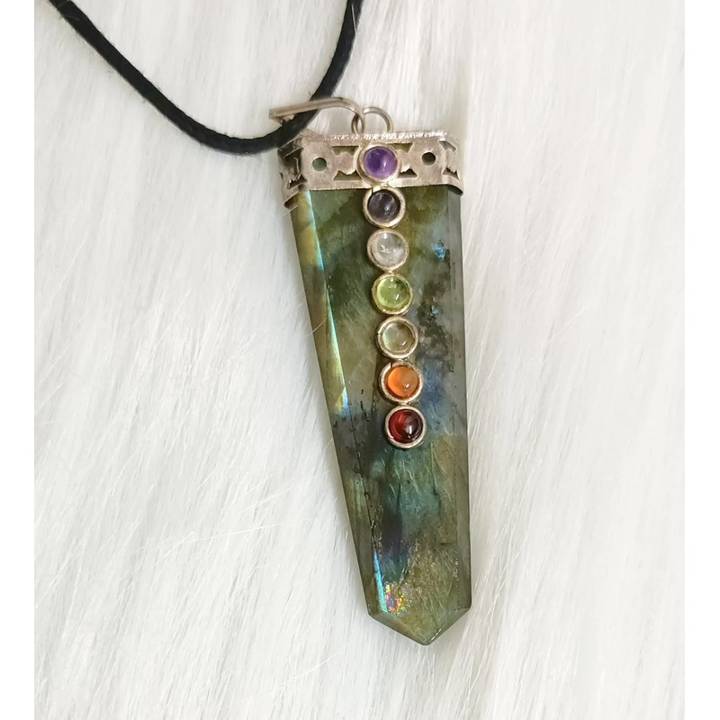 Jet International Labradorite Flat Chakra Pendant 2 Inches Approx. A
