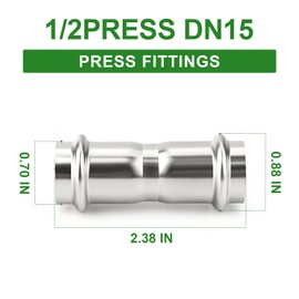 TAISHER 10PCS 304 Stainless Steel Press Fittings,1/2" Press Slip Coupling,No Pipe Tube Stop Couplings,Propress Pressure Fitting,Residential,Commercial Plumbing