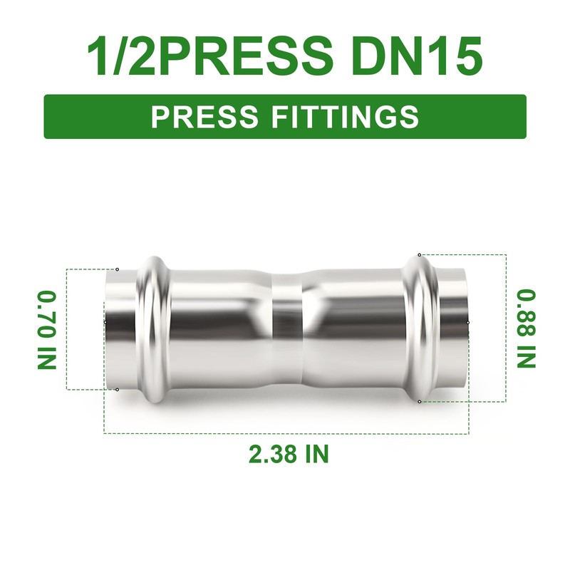TAISHER 10PCS 304 Stainless Steel Press Fittings,1/2" Press Slip Coupling,No
