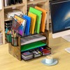 4-Tier Mesh Desk Organizer, Wooden Desk File Organizer with 5
