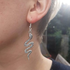 Inateannal Punk Snake Drop Earrings Silver Snake Stud Earrings Gothic Animal Snake Earrings Long Snake Hook Earrings Jewellery for Women and Girls