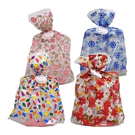 Christmas Cellophane Cookie Tray Bags Pack of 12-3 pkgs 4 Bags Each Holiday Designs