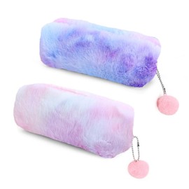 2 Plush Pencil Cases, Cute Rainbow Pencil Case, Soft Pencil Bag?Large Capacity Stationery Storage Bag, Girly Stationery Pen Case, Children Plush Pen Case (Pink, Purple)