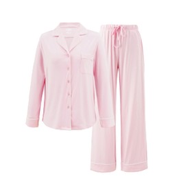 Crescentt Oeko-TEX Luxurious Organic Bamboo Viscose Silk Pajamas for Women - Ultra-Soft Sleepwear for Unparalleled Comfort (Coral Pink, X-Small)