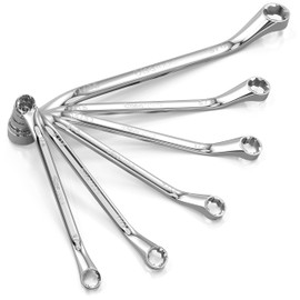 Olsa Tools 6pc Box End Wrench Set, 45-Degree Offset, Chrome Vanadium Steel, Includes Organizer Tray