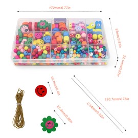 Colourful Wooden Beads, JANDH 400 Pieces Wooden Beads for Threading, Smiley Face Wooden Beads, Comes with Needle and Thread, Suitable for DIY, Crafts