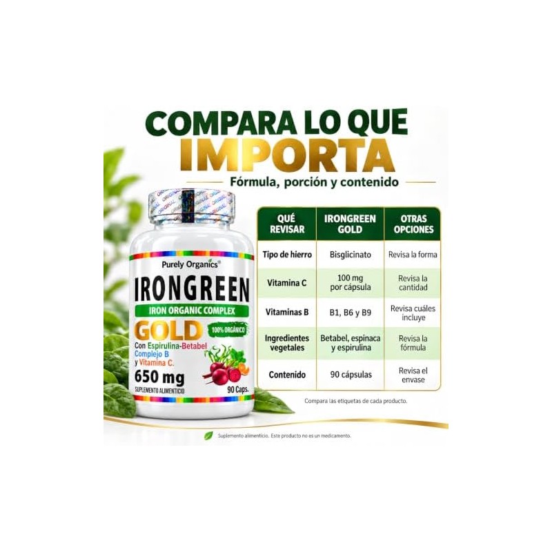 Purely Organics bisglicinato de hierro con vitamina C, 90 cápsulas