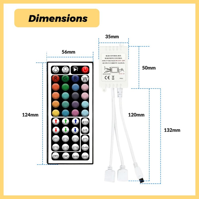 Arotelicht LED Strip Controller RGB with 44 Key IR Remote