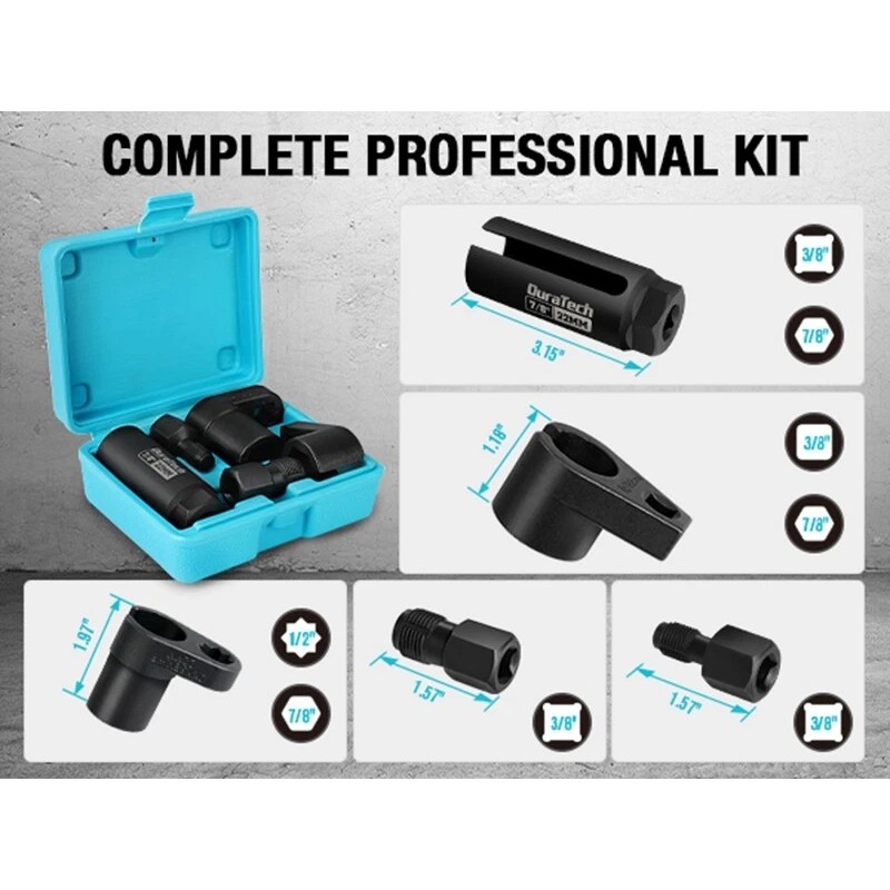 DURATECH 5PCS O2 Oxygen 3/8" 1/2" Drive x 7/8" 22mm