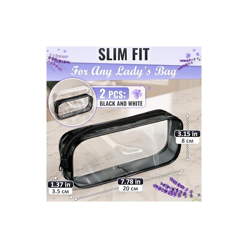 Compact Clear Makeup Bag - 2 Pack Waterproof Cosmetic Pouch