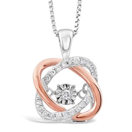 Diamond Pendant Necklace Dancing Diamond Knot 1/10 cttw 2-Tone Silver and 14kt Rose Gold Plate- 18 Inch Chain