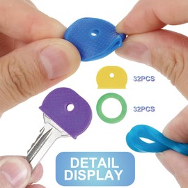 XURJUMI 64er-Pack Schlüsselkappen-Etiketten-Set in 8 verschiedenen Farben Kunststoff-Schlüsselkennzeichnungs-Etikettenabdeckungen für Standard-Flachhausschlüssel