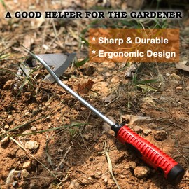 SHANFEEK Hoe Garden Tool Hollow Hoe for Weeding 15-Inch Weed Removal Tool for Yard with Rubber Non-Slip Handle (Red)