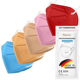 TubeRoo FFP2 Mask Colourful Set Colourful 5 Colours Pack of 5 Masks from Germany, Made in Germany, Soft Ear Loops, Respirator Mask, Mouth Guard