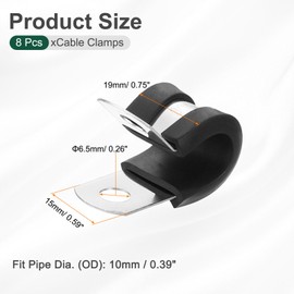 Sourcing Map 3/8" (10mm) Cable Clamp, 8Pcs, Stainless Steel, Rubber Cushioned, Insulated, R Shape, Pipe Hose Wire Cord Installation
