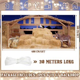 Preboun 6x13ft Christmas Nativity Garage Door Banner Cover Nativity Stable Scene Backdrop Banner Farm Barn Backdrop Christmas Banner Western Photo Backdrop Outdoor Xmas Holiday Winter Party Decoration