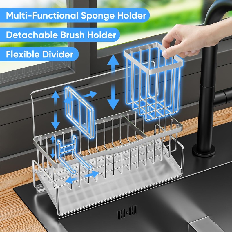 Sponge Holder for Kitchen Sink 304 Stainless Steel Self-Draining Sink