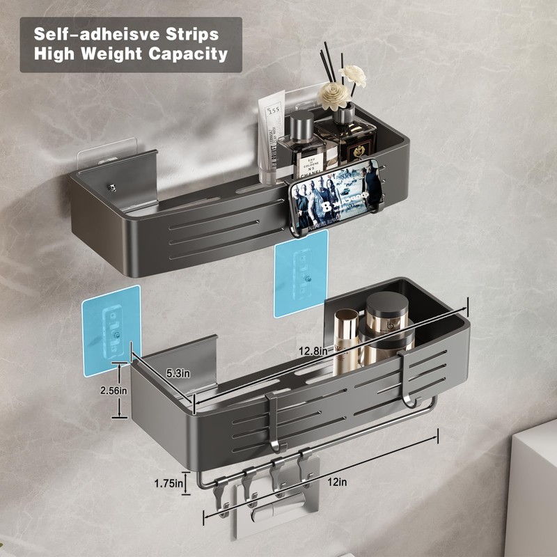 Voldra Adhesive Shower Caddy, 2 Pack Shower Shelves for Inside