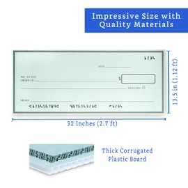 Giant Check (32 x 13.5 inches) - Large Fake Check Award - Big Checks for Presentations - Oversized Checks for Presentation