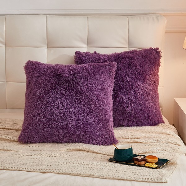 LIFEREVO 2 Pack Shaggy Plush Faux Fur Pillow Shams,Decorative Throw