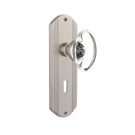 Nostalgic Warehouse Deco Plate with Keyhole Oval Clear Crystal Glass Knob, Passage - 2.375", Satin Nickel