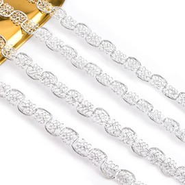 URROMA Silver Braid Trim, 14.7 Yards Gimp Braid Scroll Trim Metallic Lace Trim for Costume, Bag, Home Decor