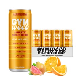 GYM WEED Athletic Focus Drink with KSM-66 Ashwagandha, Lion's Mane Mushroom, L-Theanine, 200mg Green Tea Caffeine with Natural Sweeteners Orange Guava Flavor, 12 Pack