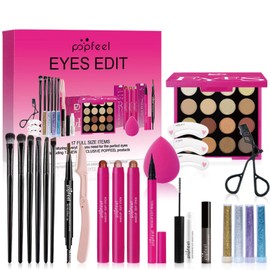 Clouparto Make Up Set, Vegan Cosmetic Set, Beauty Box Makeup Kit with Eyeshadow Palette in 16 Colours, Makeup Brush, Eyeshadow Pen, Eyebrow Pencil, Eyelash Curler, Eyeliner