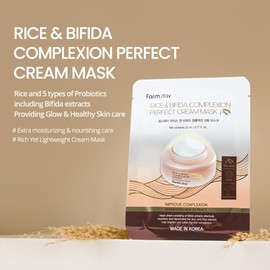 FARMSTAY Rice & Bifida Complexion Perfect Cream Mask with Niacinamide and Hyaluronic Acid, Hydrating & Anti-aging Face Mask Pack, Korean Skin care, for Women & Men, 10 Sheets (0.77 fl. oz Each)