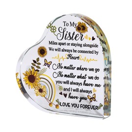 Ornalrist Sister Gifts from Sister Brother, Glass Heart Colourful Plaque Keepsake Presents for Sister on Birthday Christmas