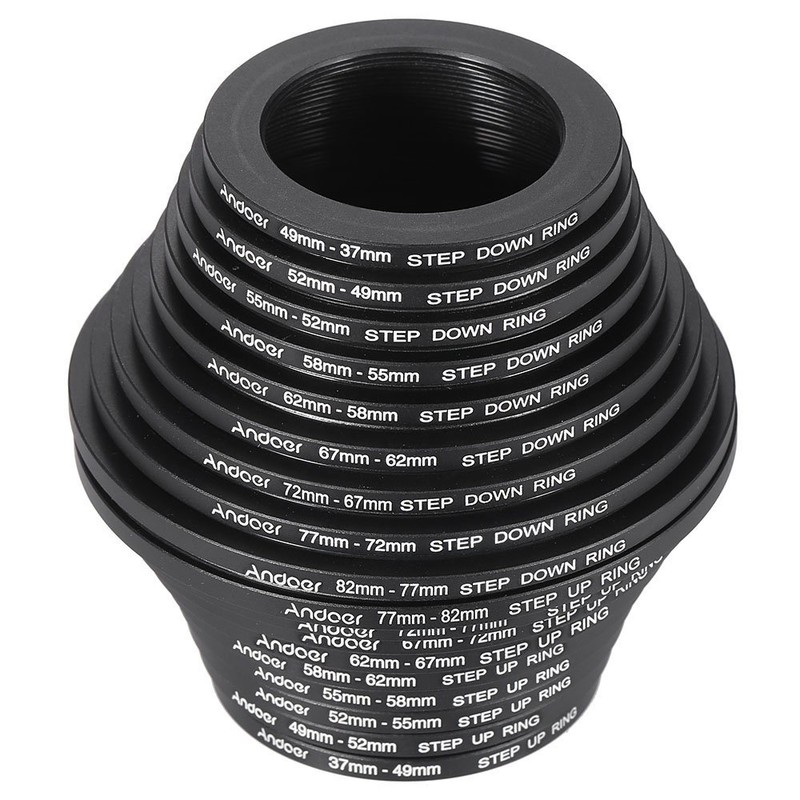 Andoer® 18pcs Step Up/Step Down Lens Filter 37 49 52