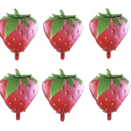 6PCS Strawberry Balloons Strawberry Red Fruit Foil Mylar Balloons for Birthday's Party Decorations Baby Shower Decoration Wedding Party Supplies