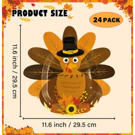 SietDESEO 24 Pcs Turkey Shaped Paper Plates Thanksgiving Disposable Plates Dessert Plates Dinner Plates for Autumn Holiday Fall Party Supplies