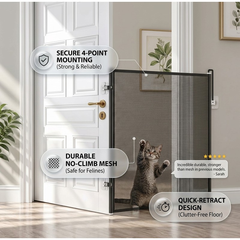 Foldable Retractable Dog Safety Gate Pet Isolation