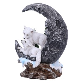 Nemesis Now Lunar Companions 7.6" Wolf and Moon Sculpture Resin Gothic Fantasy Ware Cast from Finest Resin Hand Painted