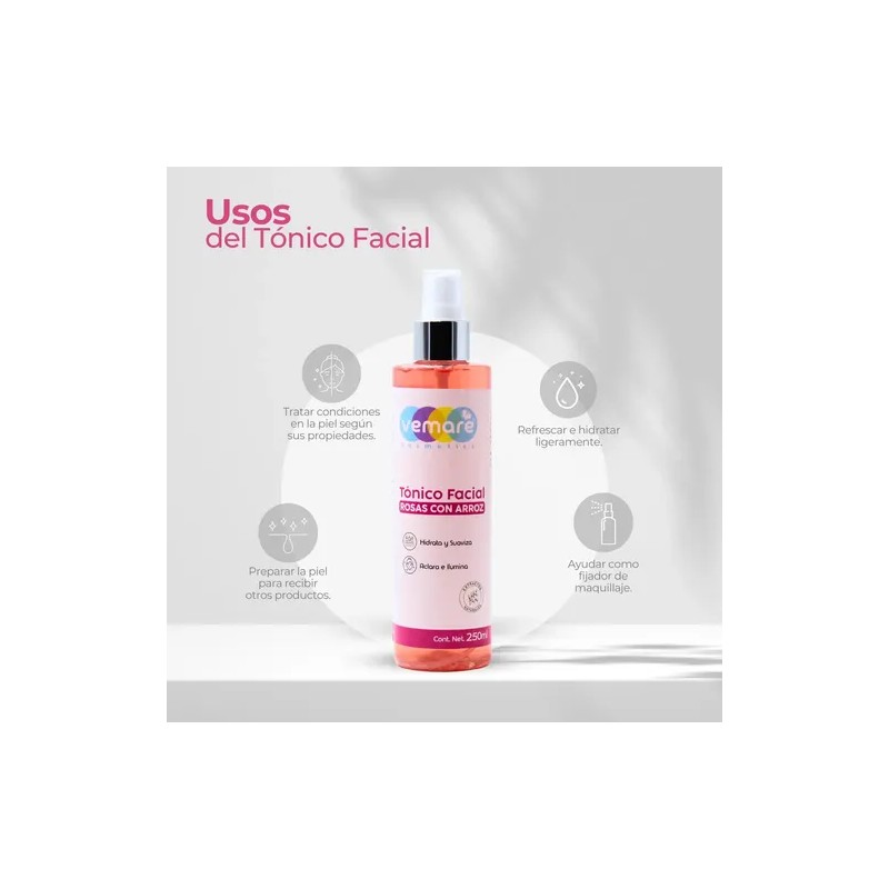Tónico Facial De Rosas Con Arroz Vemare Equilibra 250 Ml