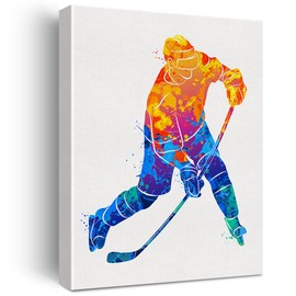 Hockey Player Watercolor Wall Ice Hockey Canvas Painting Prints for Home Office Wall Decor Framed Artwork Sports Gifts(12x15)
