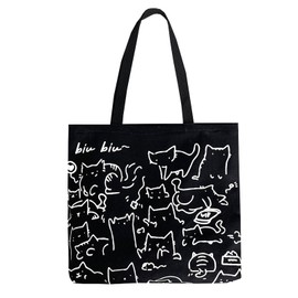 Fashionable Cat Tote Bag, Reusable Shopping Bag with Zip and Inner Pocket, Washable Foldable Canvas Tote Bag for Women Girls, Black Cat Pattern Tote Bag for Cat Lovers for School Work Beach Travel