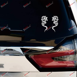 Chinese Dragon Decal Vinyl Sticker - Mirror Images Reversed - Pair White 4 Inches - Style A Die Cut No Background
