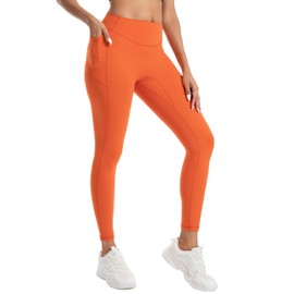 PaletteFit Leggings with Pockets for Women, Tummy Control High Waisted Activewear Leggings, Women's Workout Gym Yoga Pants (Pumpkin Orange, XL)