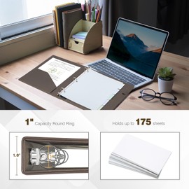 Ospelelf Vintage Hardcover 3 Ring 1 inch Leather Binder, Professional Binders Organizer Suitable for Letter Size Documents, Binder Dividers with Tabs, Light Brown