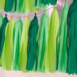 Green Gradient Tissue Paper Tassels 30pcs Streamers Party for Birthdays St. Patrick's Day Celebrations or Any Green-Themed Event Decoration
