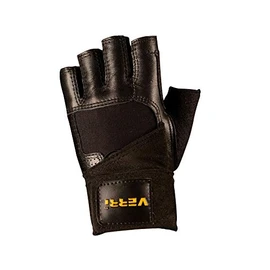 Verri | Guantes Gym Hombre en Piel de Cabra con muñequera extralarga para protección de Manos y muñecas en Entrenamiento en Gimnasio, Rutina con Pesas, Negro, CH