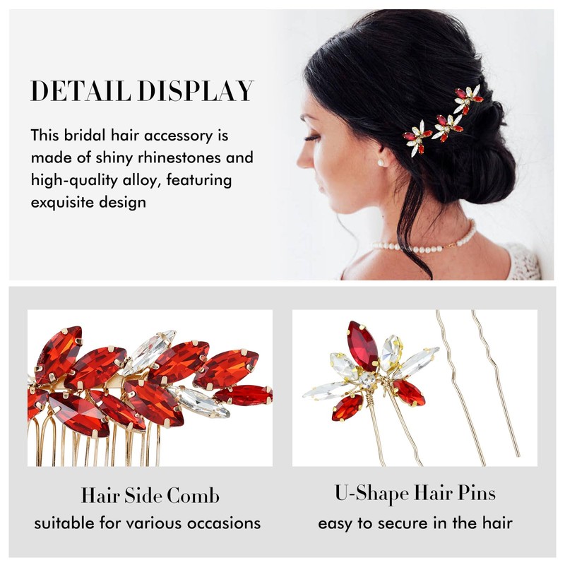 NOVIIML Pieces Decorative Red Party Prom Wedding Bridal Rhinestone Hair