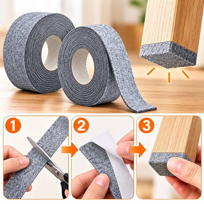 2-Pack Self-Adhesive Felt Furniture Strips for Floor Protection – 1.18
