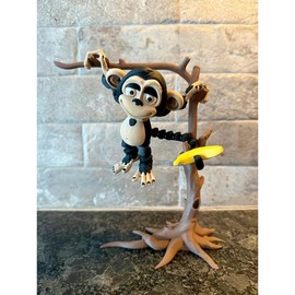 Flexi Monkey with Banana and Tree Set Articulated 3D Printed Figurines - Color: Black