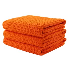 Aniease Dish Drying Towels, Microfiber Kitchen Towel Super Absorbent Fast Drying Waffle Weave Dishcloths, Set of 3 Cleaning Cloths Bar Towel (Neon Orange, 40CMx60CM)